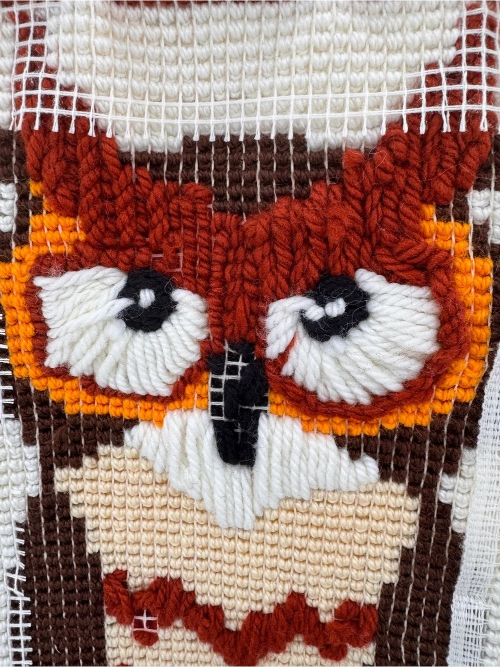 Vintage 70’s MCM Owl Latch Hook Wall Hanging Handmade Wool Yarn Boho Hippie